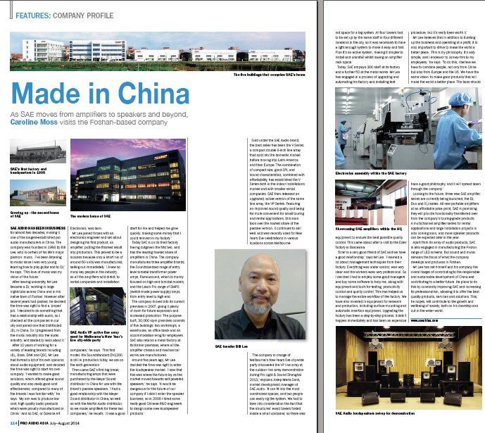 Pro Audio Asia magazine visits SAE Audio factory